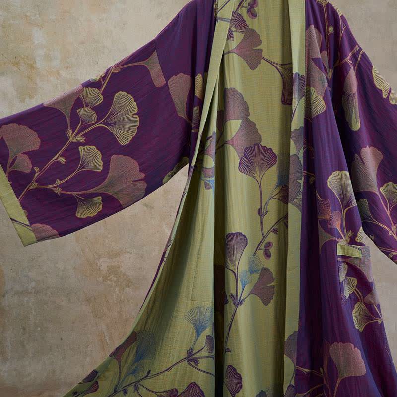 Retro Ginkgo Leaf Cotton Kimono Robe