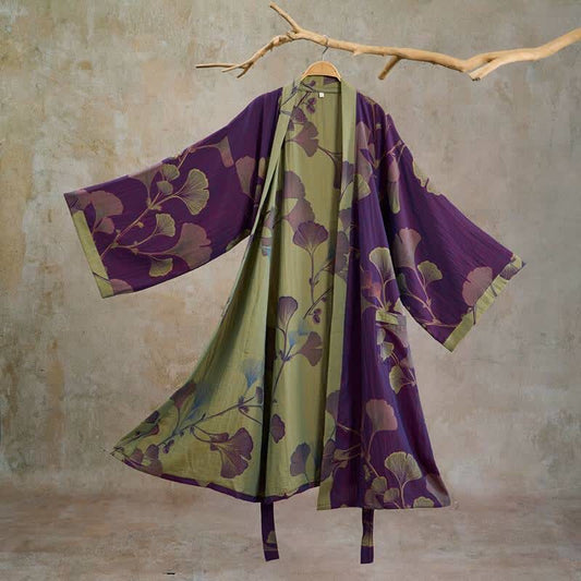 Retro Ginkgo Leaf Cotton Kimono Robe