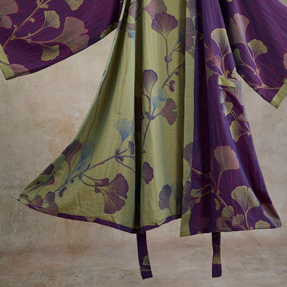 Retro Ginkgo Leaf Cotton Kimono Robe
