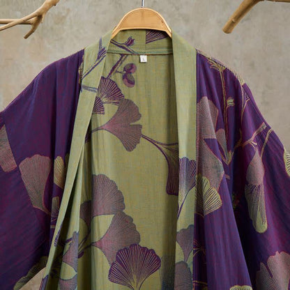 Retro Ginkgo Leaf Cotton Kimono Robe