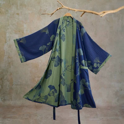 Retro Ginkgo Leaf Cotton Kimono Robe