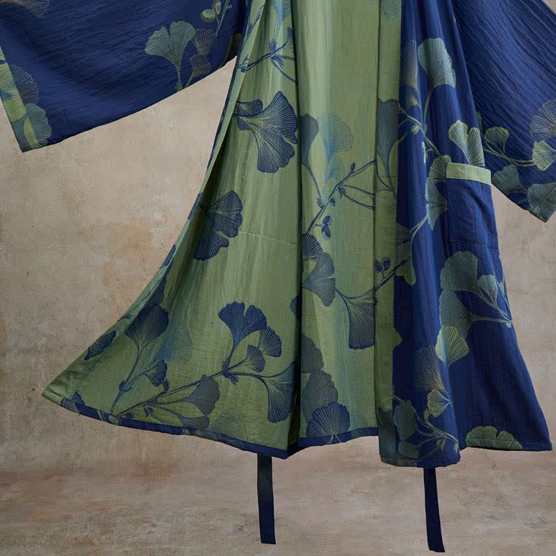 Retro Ginkgo Leaf Cotton Kimono Robe