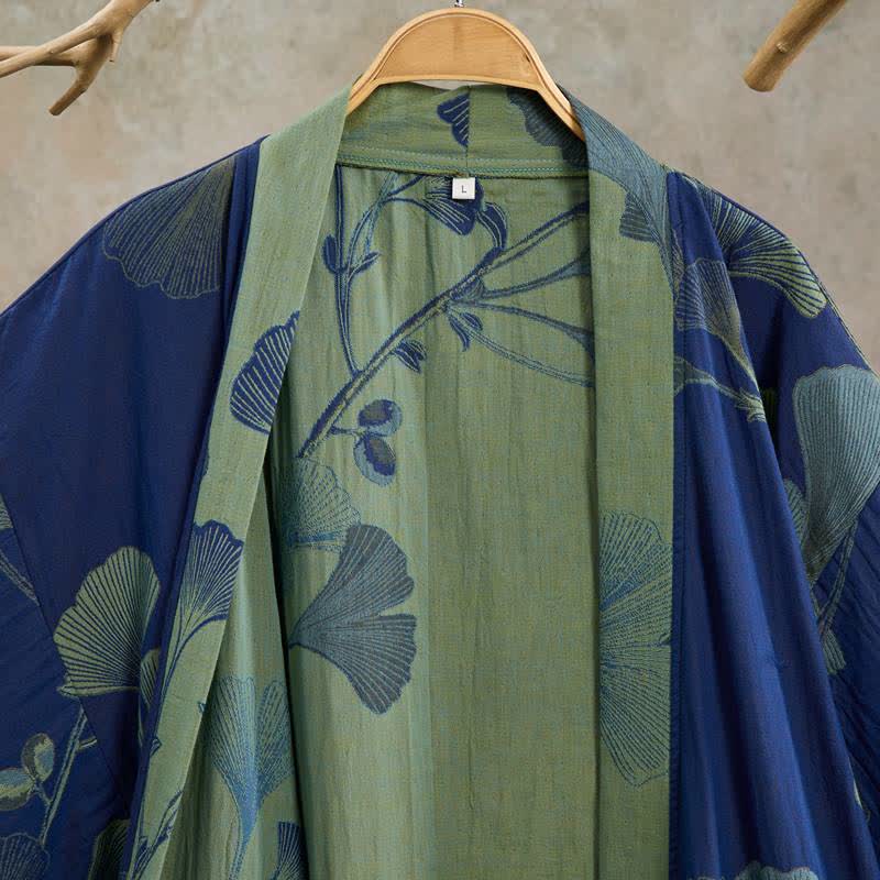 Retro Ginkgo Leaf Cotton Kimono Robe