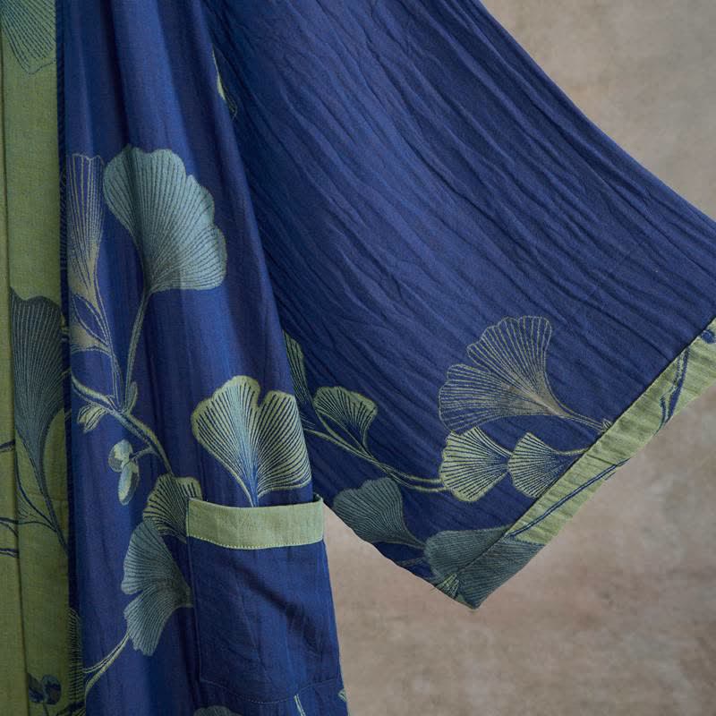 Retro Ginkgo Leaf Cotton Kimono Robe