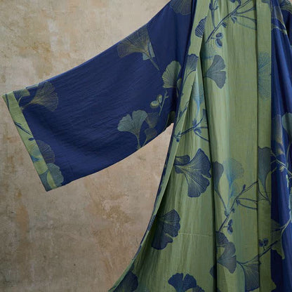 Retro Ginkgo Leaf Cotton Kimono Robe