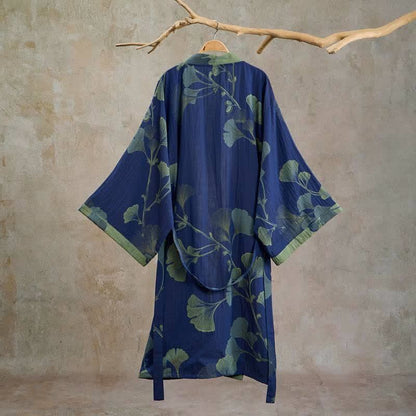 Retro Ginkgo Leaf Cotton Kimono Robe