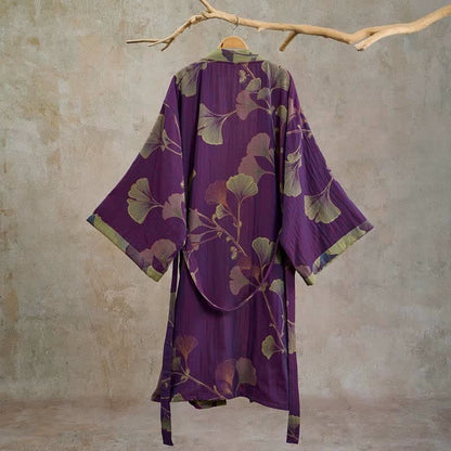 Retro Ginkgo Leaf Cotton Kimono Robe