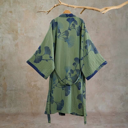 Retro Ginkgo Leaf Cotton Kimono Robe