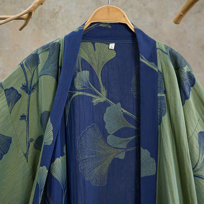 Retro Ginkgo Leaf Cotton Kimono Robe