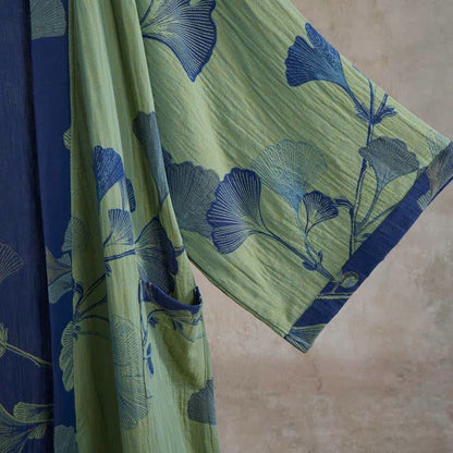 Retro Ginkgo Leaf Cotton Kimono Robe