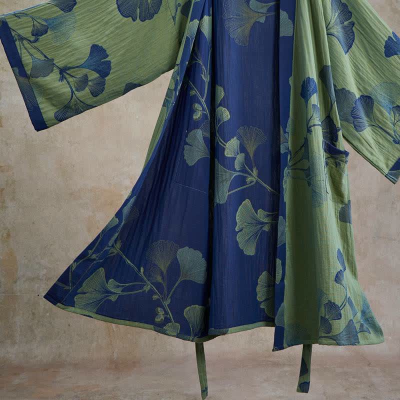 Retro Ginkgo Leaf Cotton Kimono Robe