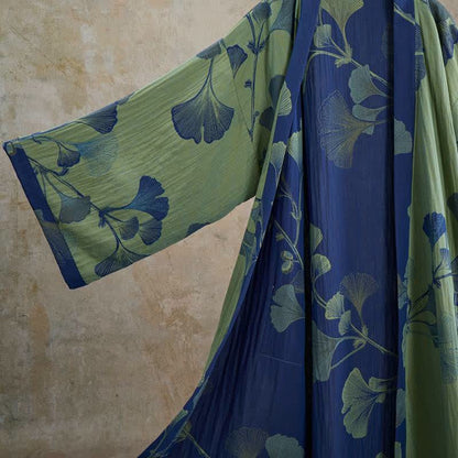 Retro Ginkgo Leaf Cotton Kimono Robe