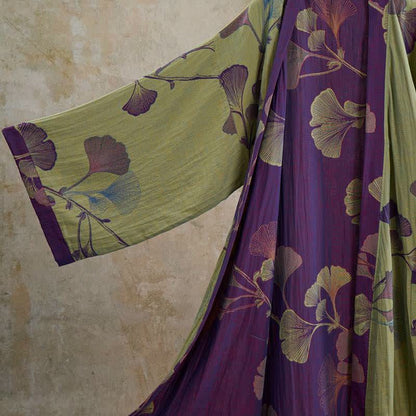 Retro Ginkgo Leaf Cotton Kimono Robe
