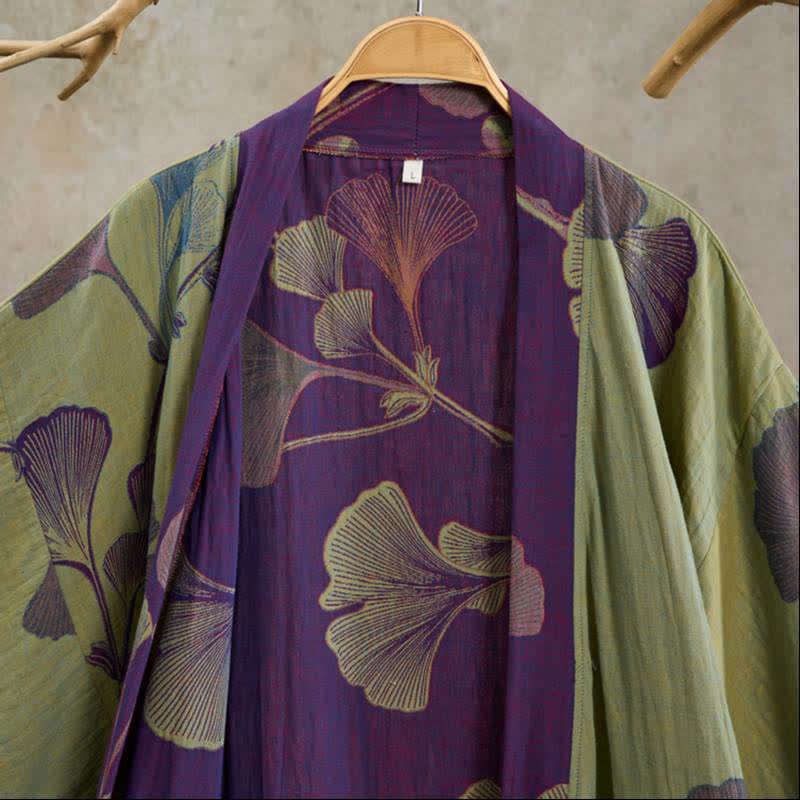 Retro Ginkgo Leaf Cotton Kimono Robe