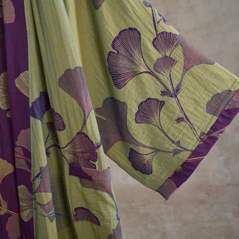 Retro Ginkgo Leaf Cotton Kimono Robe
