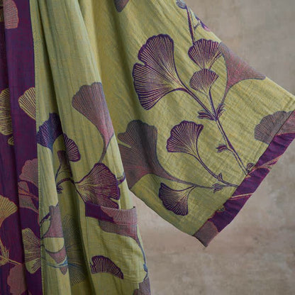 Retro Ginkgo Leaf Cotton Kimono Robe