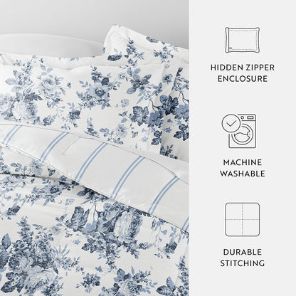 Cabbage Rose Reversible Down-Alternative Comforter Set