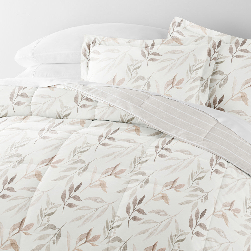 Foliage Stripe Reversible Down-Alternative Comforter Set