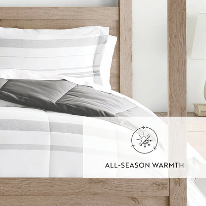 Stitched Stripe Reversible Down-Alternative Comforter Set