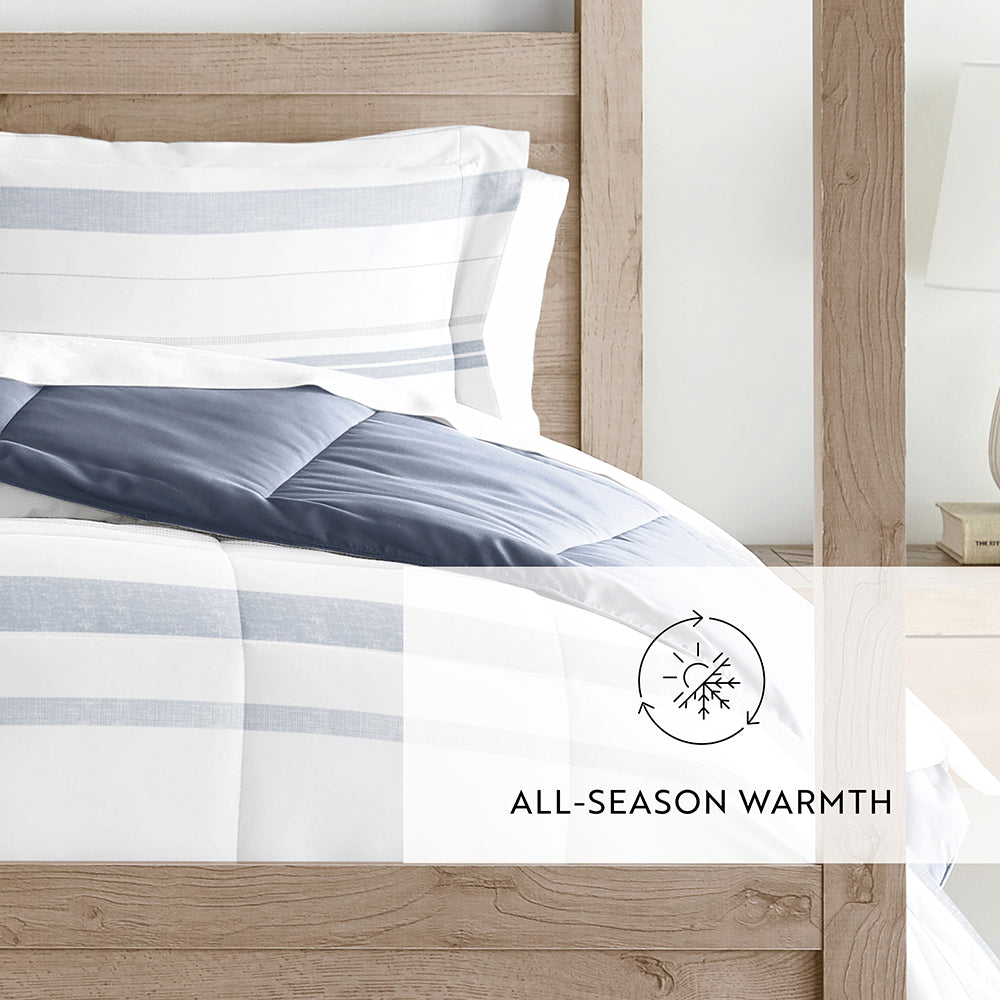 Stitched Stripe Reversible Down-Alternative Comforter Set