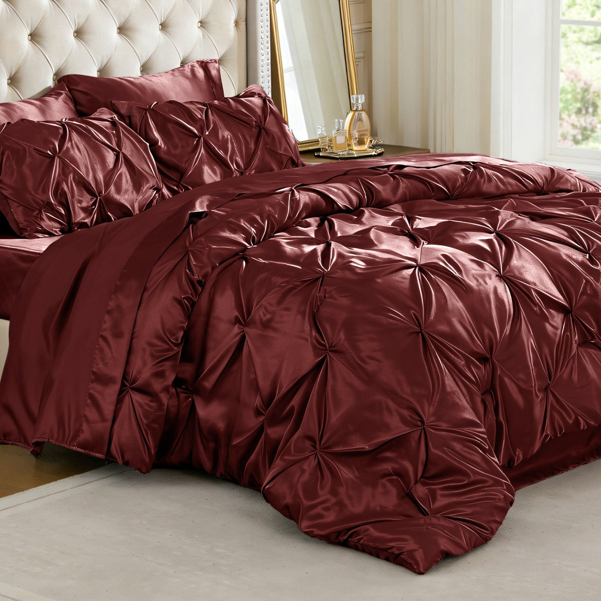 Luxe Sateen Pintuck Comforter Set – 7-Piece All-Season Bedding