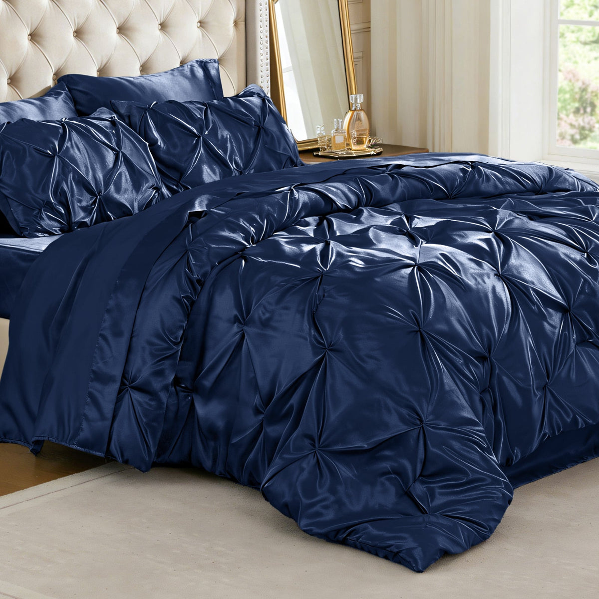 Luxe Sateen Pintuck Comforter Set – 7-Piece All-Season Bedding