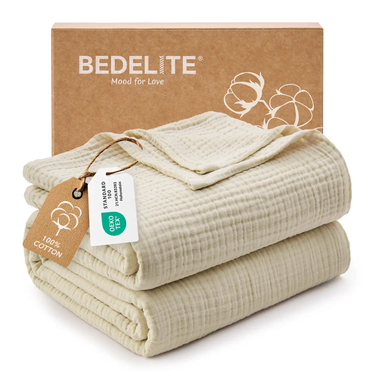 Crisp Percale Cotton Muslin Throw Blanket – 4-Layer Breathable Gauze