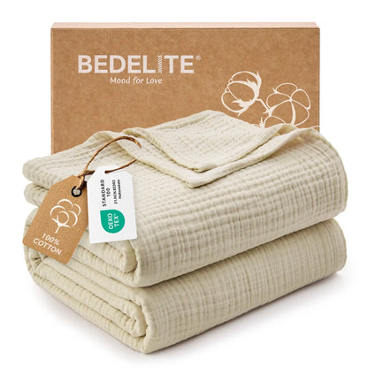 Crisp Percale Cotton Muslin Throw Blanket – 4-Layer Breathable Gauze