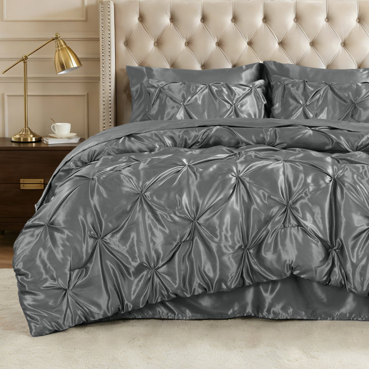 Luxe Sateen Pintuck Comforter Set – 7-Piece All-Season Bedding