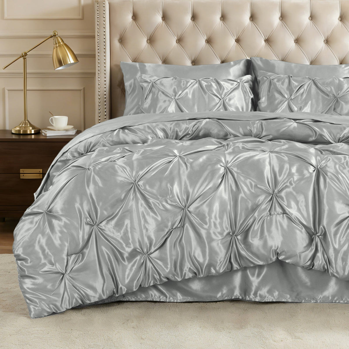 Luxe Sateen Pintuck Comforter Set – 7-Piece All-Season Bedding
