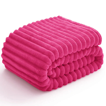 Textured Ribbed Fleece Throw Blanket – 300GSM Striped Plush