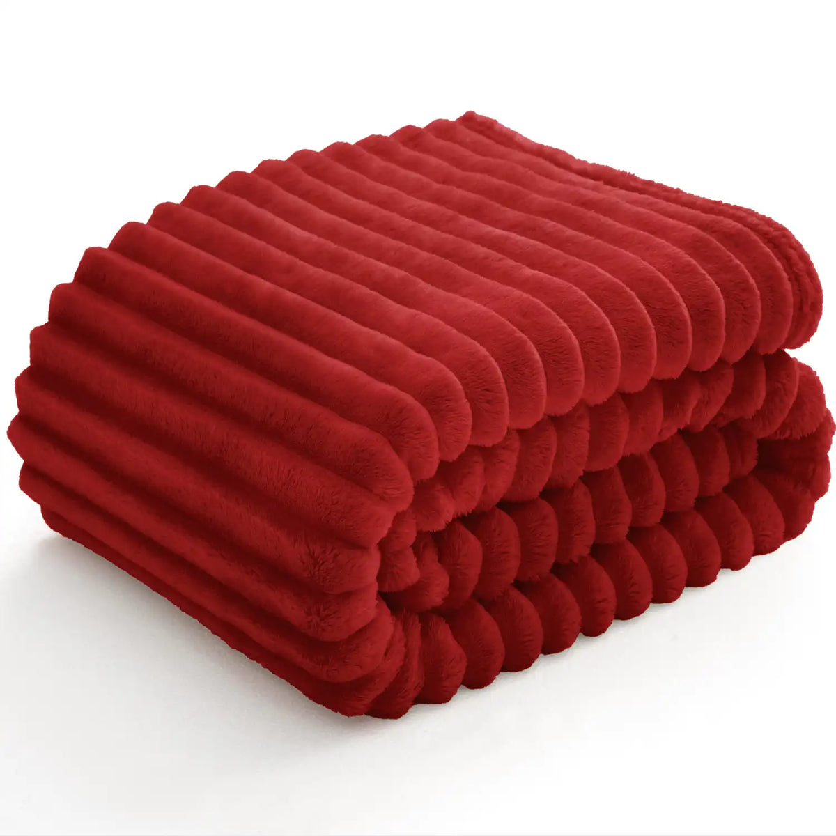 Textured Ribbed Fleece Throw Blanket – 300GSM Striped Plush