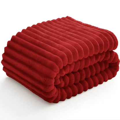 Textured Ribbed Fleece Throw Blanket – 300GSM Striped Plush