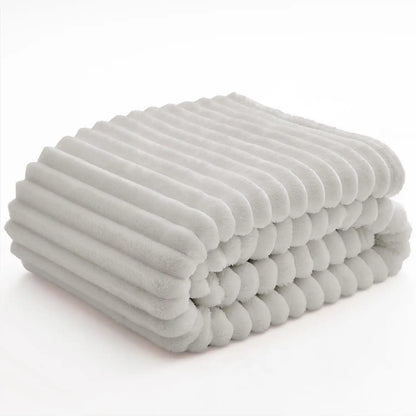 Textured Ribbed Fleece Throw Blanket – 300GSM Striped Plush