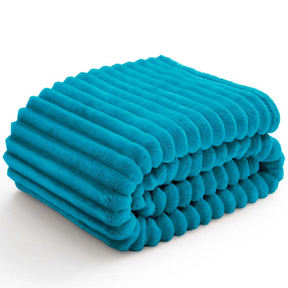 Textured Ribbed Fleece Throw Blanket – 300GSM Striped Plush