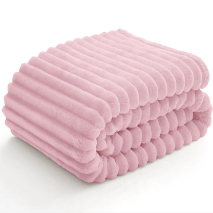 Textured Ribbed Fleece Throw Blanket – 300GSM Striped Plush