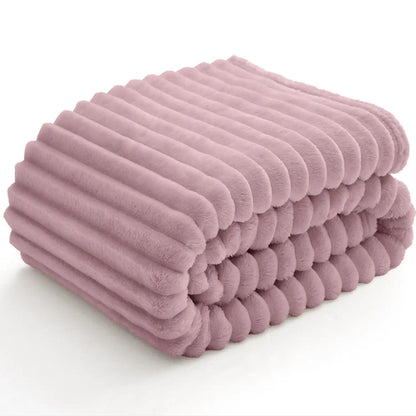 Textured Ribbed Fleece Throw Blanket – 300GSM Striped Plush