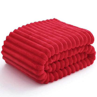 Textured Ribbed Fleece Throw Blanket – 300GSM Striped Plush
