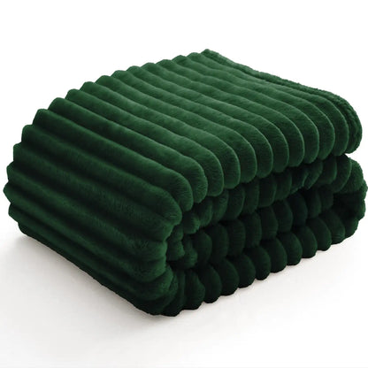 Textured Ribbed Fleece Throw Blanket – 300GSM Striped Plush