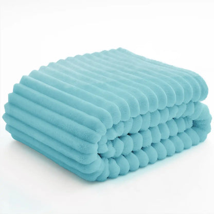 Textured Ribbed Fleece Throw Blanket – 300GSM Striped Plush