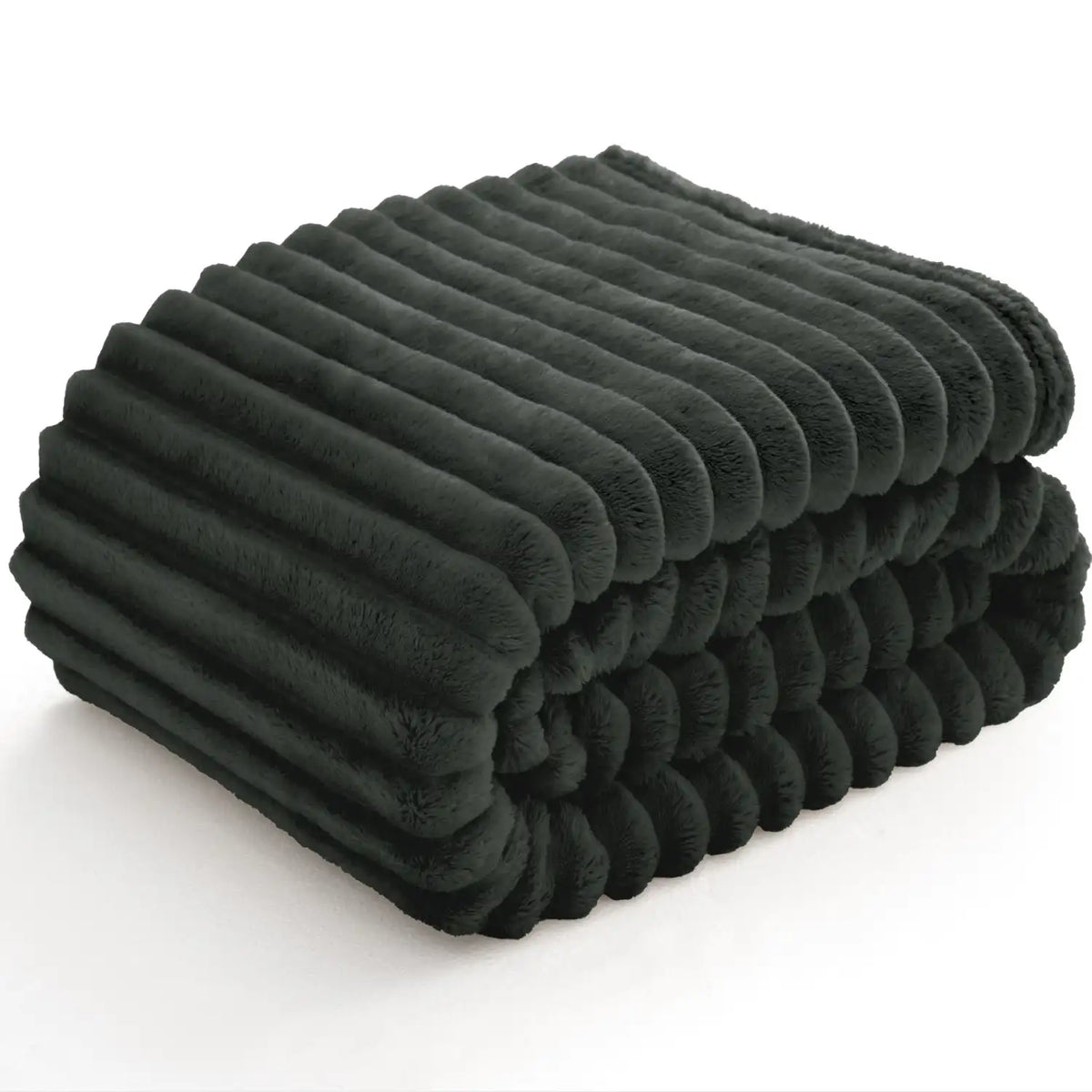 Textured Ribbed Fleece Throw Blanket – 300GSM Striped Plush