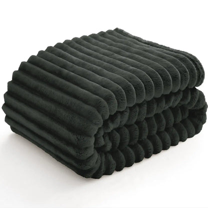 Textured Ribbed Fleece Throw Blanket – 300GSM Striped Plush