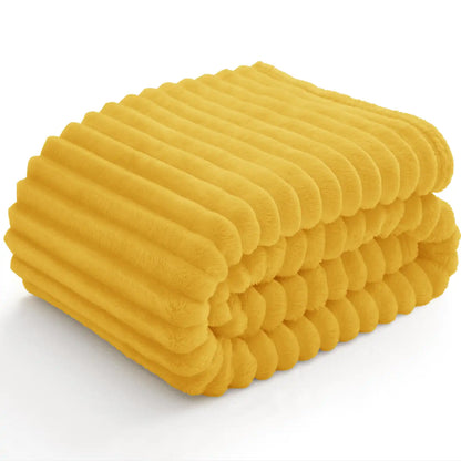 Textured Ribbed Fleece Throw Blanket – 300GSM Striped Plush