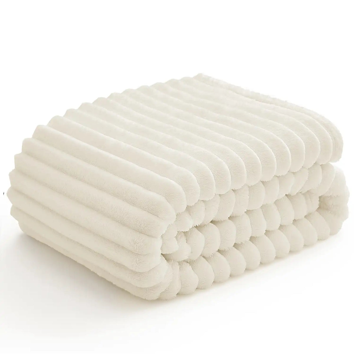 Textured Ribbed Fleece Throw Blanket – 300GSM Striped Plush