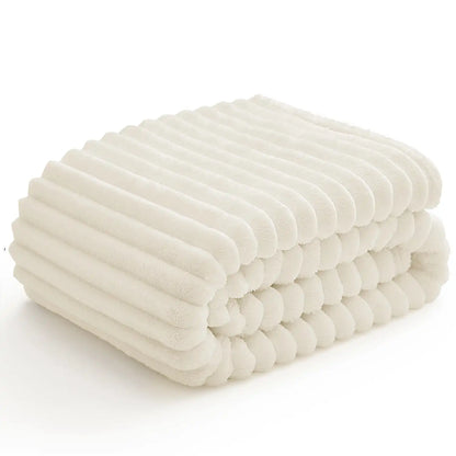 Textured Ribbed Fleece Throw Blanket – 300GSM Striped Plush