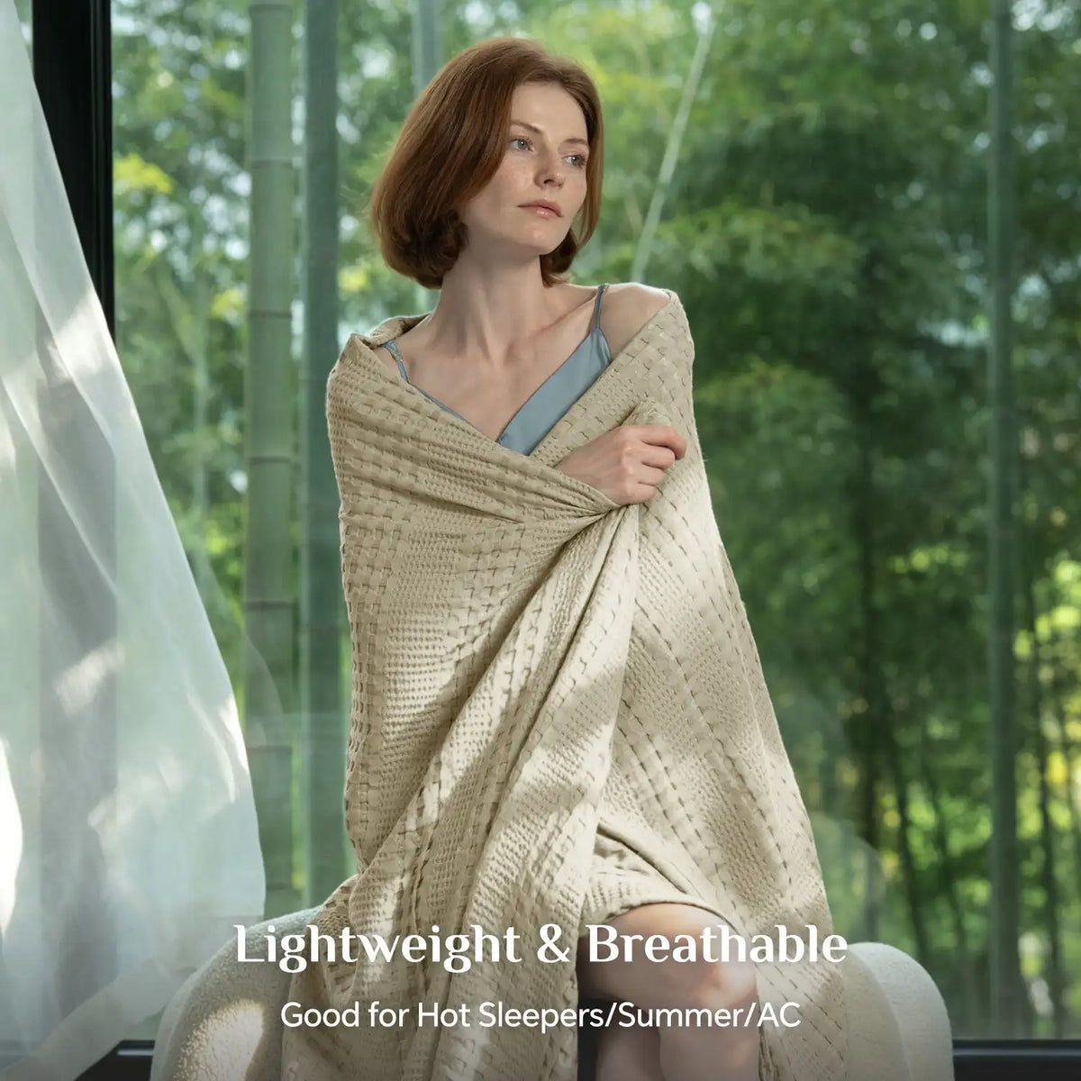 Luxe Bamboo Viscose Waffle Blanket – Lightweight Cooling Throw