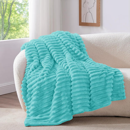 Textured Ribbed Fleece Throw Blanket – 300GSM Striped Plush