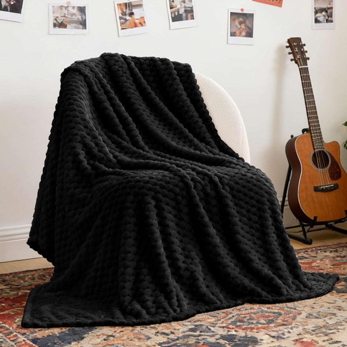 Textured Ribbed Jacquard Fleece Throw Blanket – 3D Plush All-Season