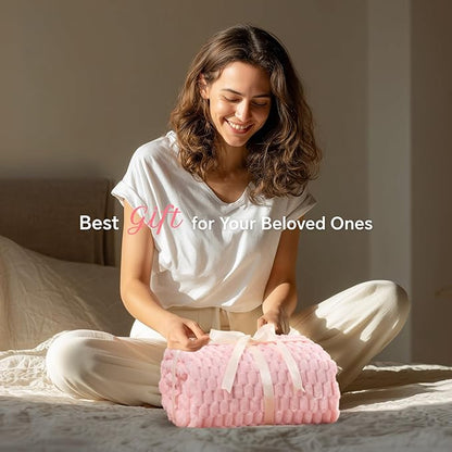 Textured Ribbed Jacquard Fleece Throw Blanket – 3D Plush All-Season