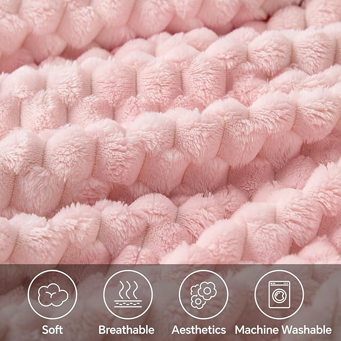 Textured Ribbed Jacquard Fleece Throw Blanket – 3D Plush All-Season